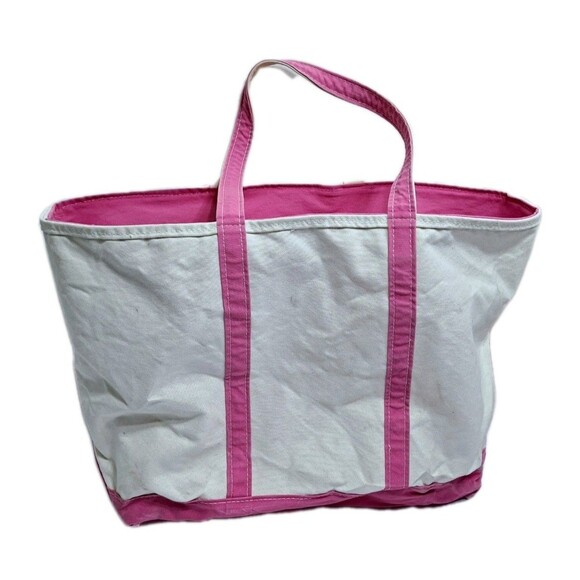 Vintage LL BEAN Boat Tote Pink Canvas Heavy Duty Zip Bag Brianna Logo 23x15x10 - Picture 3 of 12